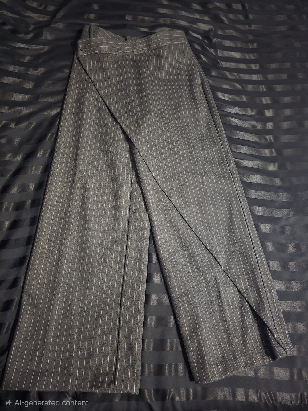 Maniere De Voir Wool Pinstripe Wrap Tailored Grey Trousers